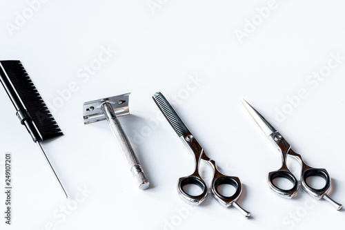 white desktop with tools for shaving beards