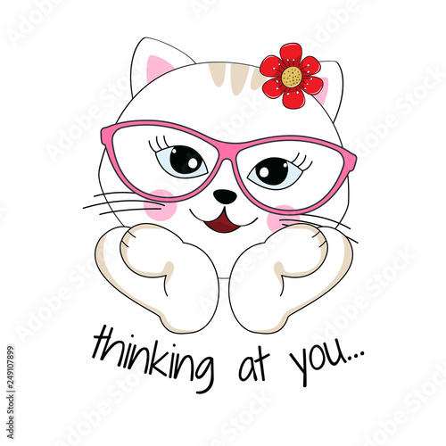 Lovely beautiful cat in glasses isolated on white background.
