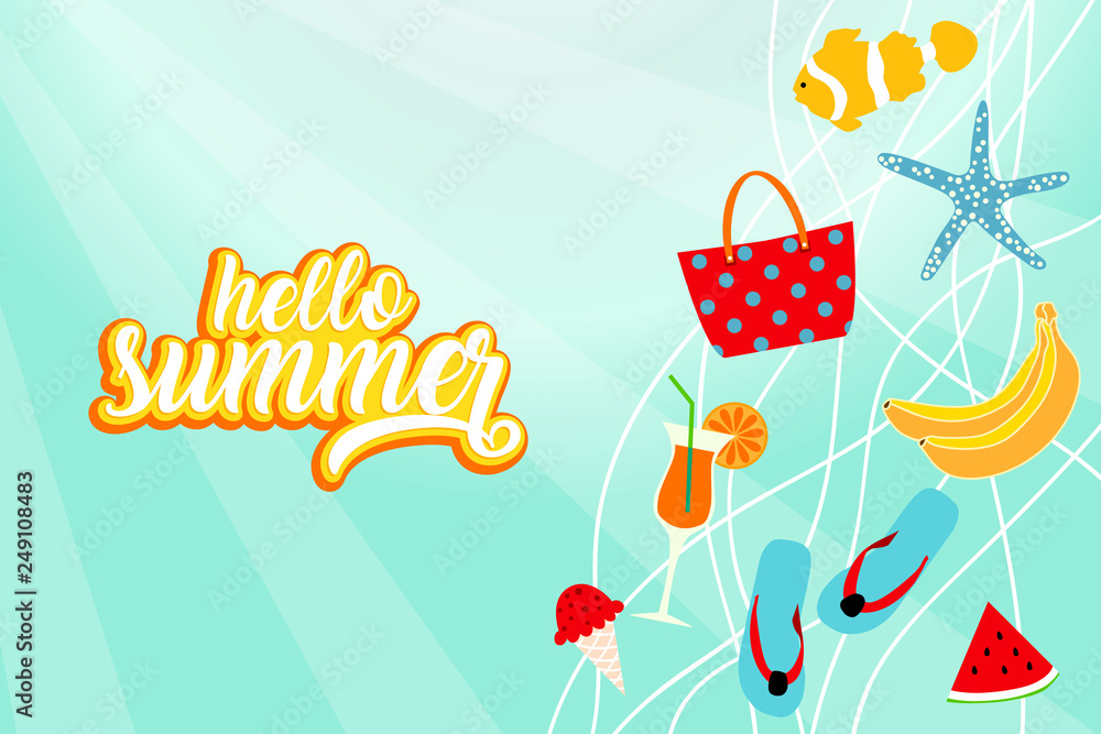 custom made wallpaper toronto digitalHello summer banner card with beach elements. Summertime background
