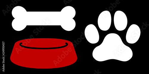 犬の「足跡」「ホネ」「おさら」のアイコン （Pet Bowl, Dog Bone, Footprint）