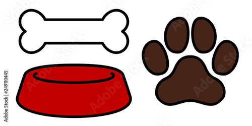 犬の「足跡」「ホネ」「おさら」のアイコン （Pet Bowl, Dog Bone, Footprint）