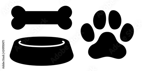 犬の「足跡」「ホネ」「おさら」のアイコン （Pet Bowl, Dog Bone, Footprint）
