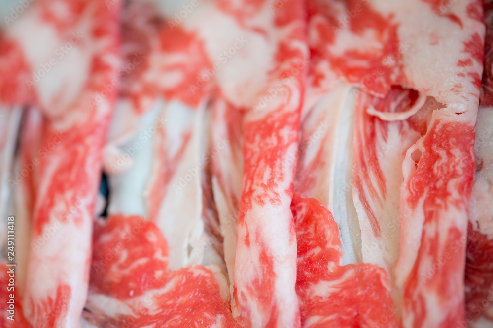 Close up view of sliced pork Close up view of sliced pork