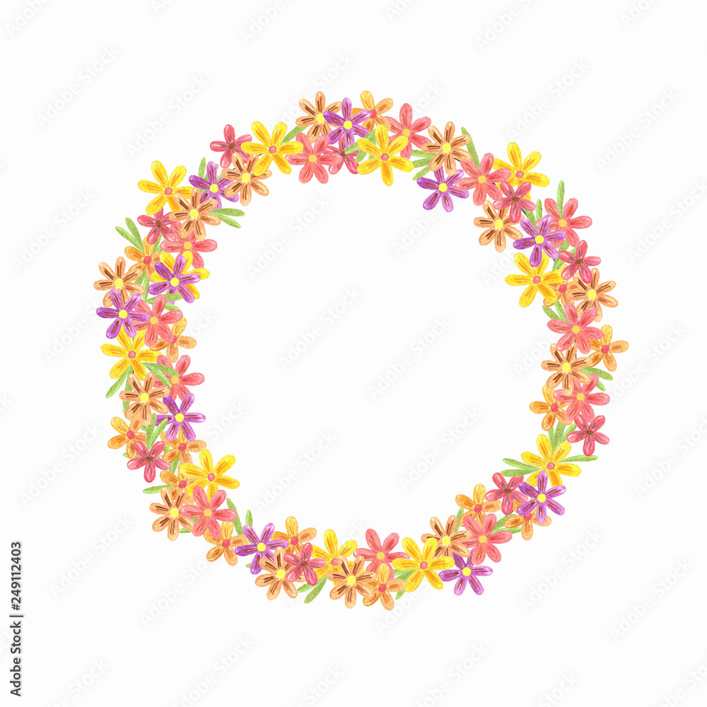 Watercolor flower wreath, handdrawn watercolour illustration