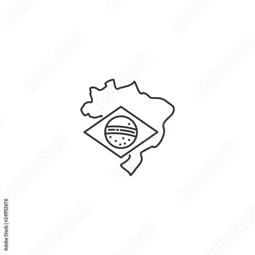 Brazil thin line map icon with national symbol