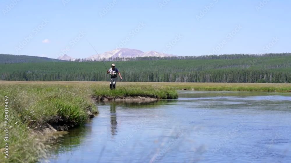 Fly fisherman in the river (slow motion) Fly fisherman in the river (slow motion)