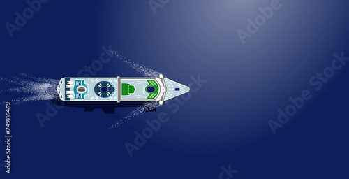 top view cruise liner on a background of blue sea