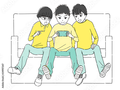 楽しくゲームをする仲良し３人組