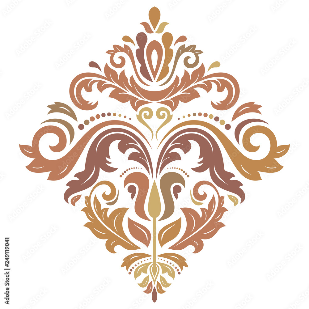 Oriental vector pattern with arabesques and floral colored elements. Traditional classic ornament. Vintage pattern with arabesques