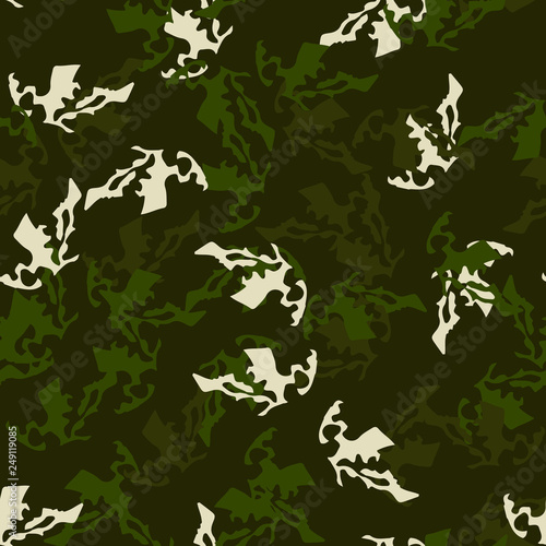 Forest camouflage of various shades of green and white colors