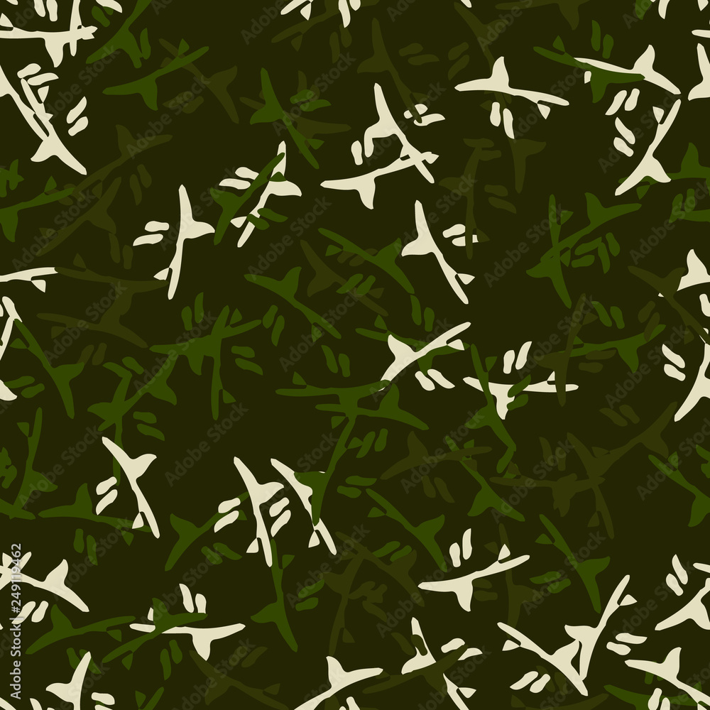 Forest camouflage of various shades of green and white colors Forest camouflage of various shades of green and white colors