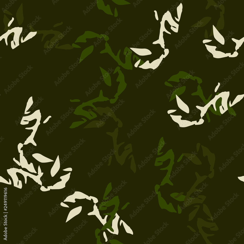 Forest camouflage of various shades of green and white colors Forest camouflage of various shades of green and white colors