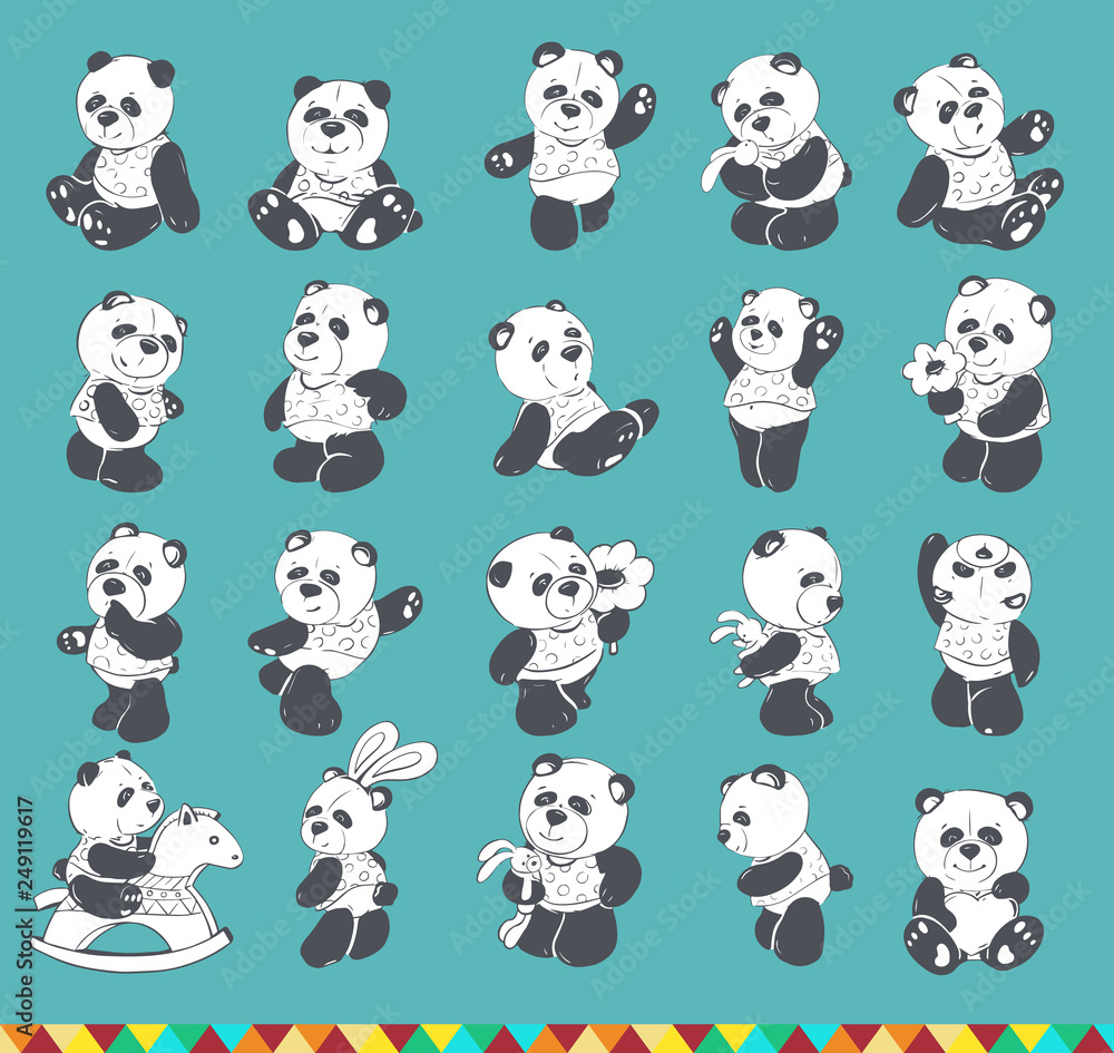 Set of cute and funny panda. Vector illustration Set of cute and funny panda. Vector illustration
