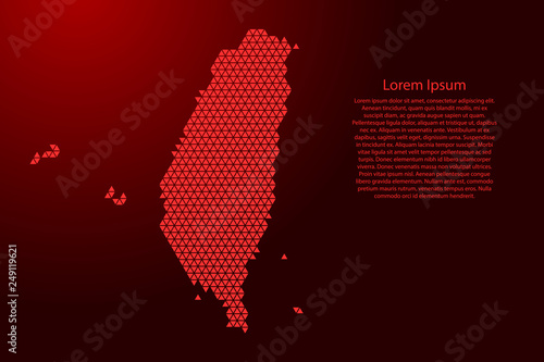 Taiwan map abstract schematic from red triangles repeating pattern geometric background with nodes for banner, poster, greeting card. Vector illustration.