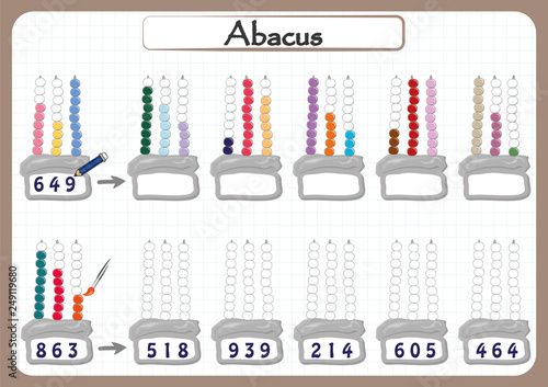 Abacus for Numbers up to 999, math worksheet for kids