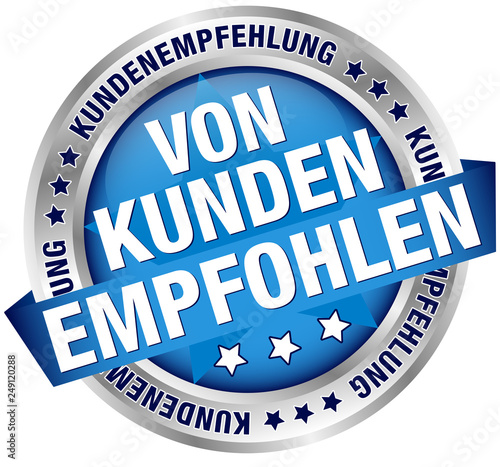 Button Banner "Von Kunden empfohlen" Blau/Silber