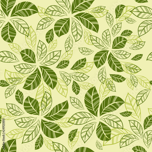 Seamless leaves shapes green pattern