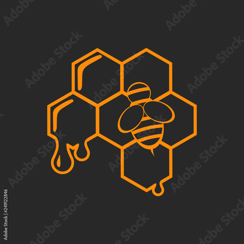 Honey and bee labels for honey logo products badges, isolated on white background. Design elements. Vector illustrations.