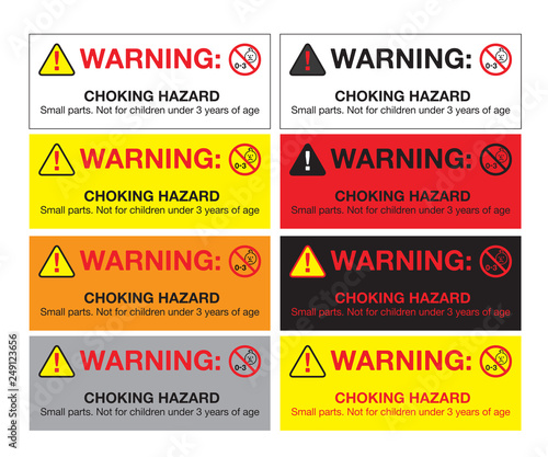 Warning sticker, CHOKING HAZARD - Small parts. Not for children under 3 years of age, Vector EPS 10