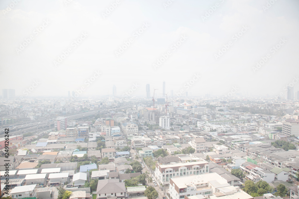 Bangkok , Thailand - February 13, 2019: Bangkok skyline with air pollution 