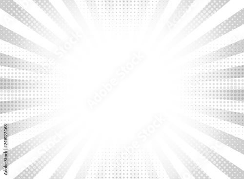 Abstract gray halftone rays circle background.