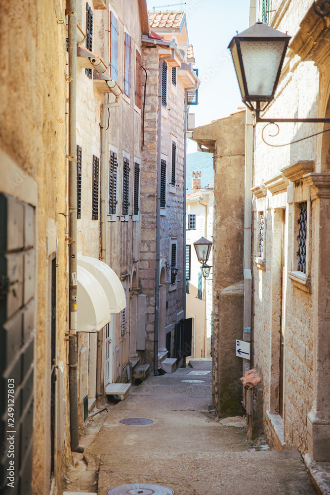 summer little stone street with stairs in herceg novi montenegro