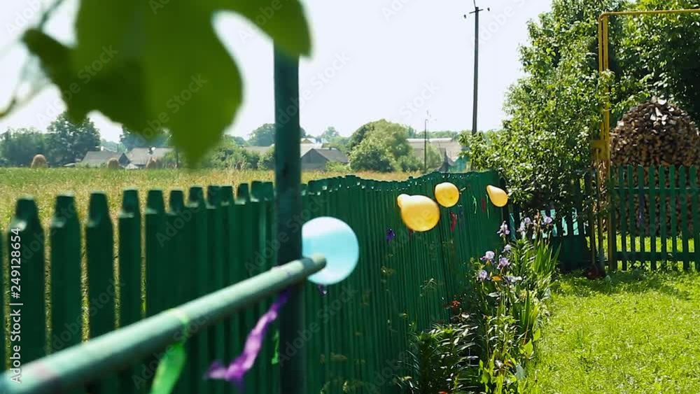 Inflatable balls on the fence, holiday, wedding Inflatable balls on the fence, holiday, wedding