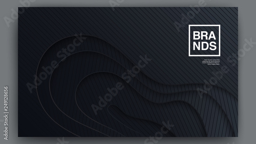 Black Modern Covers Template Design. 3D Wavy and Striped Background. Abstract Topography Concept and Paper Cut Shapes for Presentation, Magazines, Flyers, Posters and Business Cards. Vector EPS 10