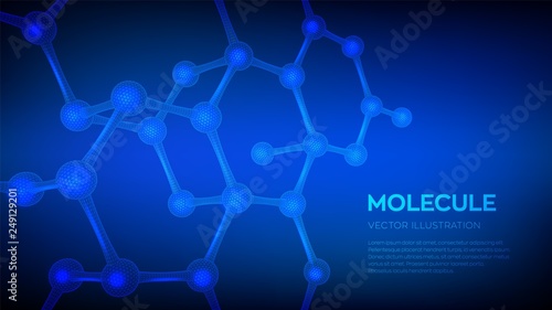 Molecule Structure. Dna, atom, neurons. Molecules and chemical formulas. 3D Scientific molecule background for medicine, science, technology, chemistry, biology. Vector illustration.