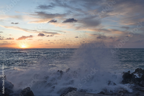 Mediterranean Sea (Tyrrhenian Sea) at sunset - Cefalu, Sicily, Italy 