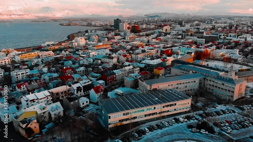 Reykjavik skyline and streets aerial view photo