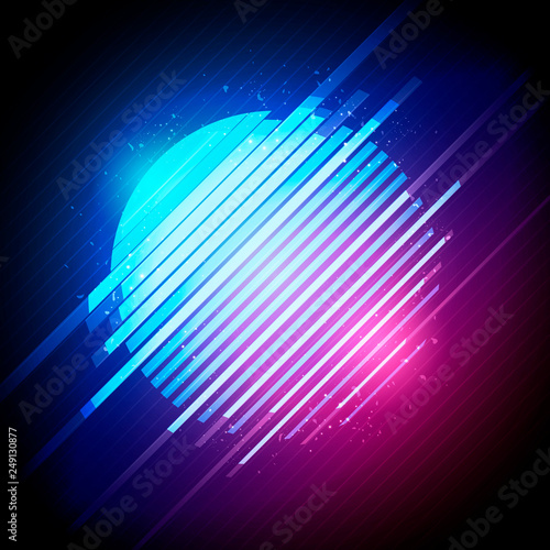 Vector Illustration retro 1980's glowing neon sun glitch distortion effect