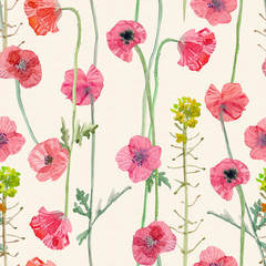 Acrylglasbilder Mohnblumenmuster Anmutige Mohnblüten Aquarell Textur  © Aloksa