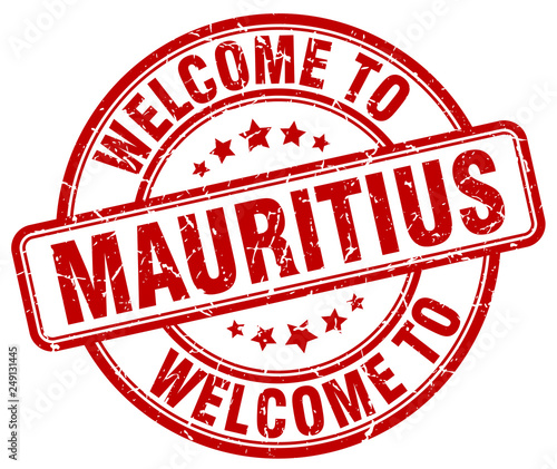 welcome to Mauritius red round vintage stamp