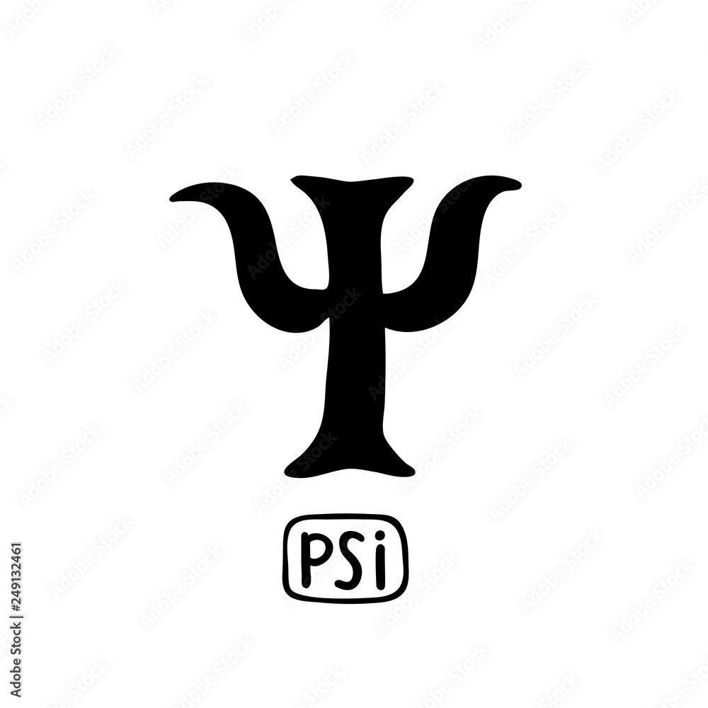 Fototapeta Psychology. Psi Greek letter symbol. Black of hand drawn icon on theme of psychology. Doodle style flat vector illustration
