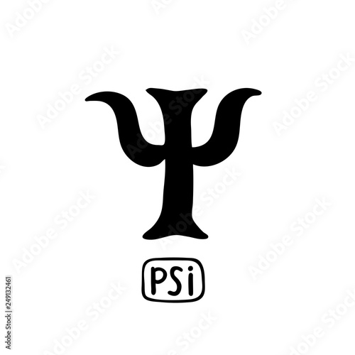 Fototapeta Naklejka Na Ścianę i Meble -  Psychology. Psi Greek letter symbol. Black of hand drawn icon on theme of psychology. Doodle style flat vector illustration