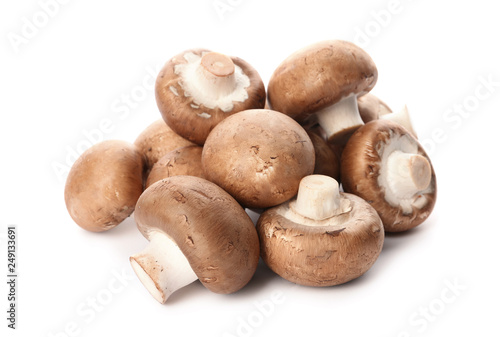 Fresh champignon mushrooms isolated on white. Healthy food