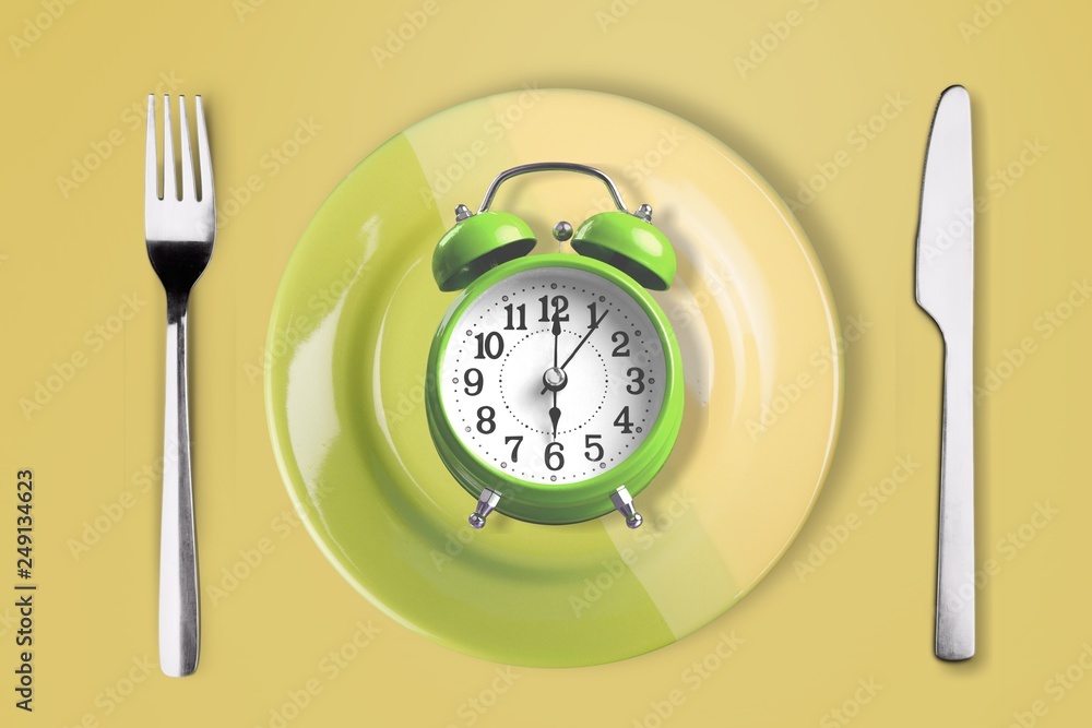 Intermittent fasting concept above breakfast clock delay Intermittent fasting concept above breakfast clock delay