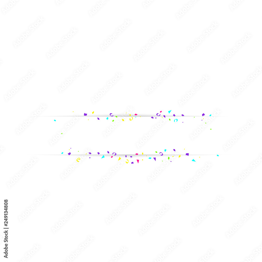Blank banner with color confetti isolated on white background. Vector festive background. Happy birthday concept