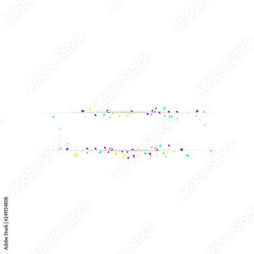 Blank banner with color confetti isolated on white background. Vector festive background. Happy birthday concept