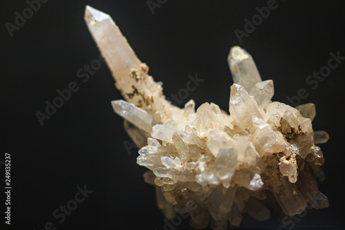 Quartz prismatic habit stone specimen from mining and quarrying industries. Quartz is a mineral composed of silicon and oxygen atoms that commonly used in the making of jewelry and hard stone carvings