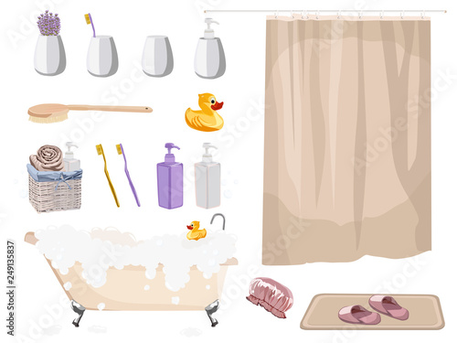 Set of Bath Accessories. Vector illustration.