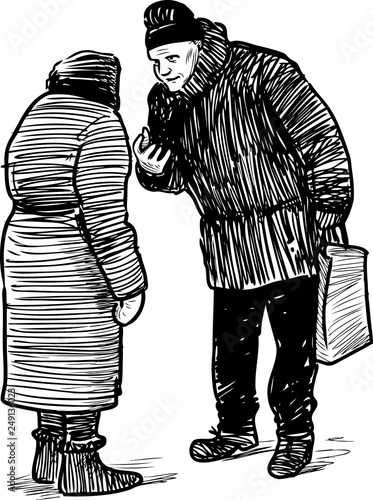 Old people on the walk met and talk