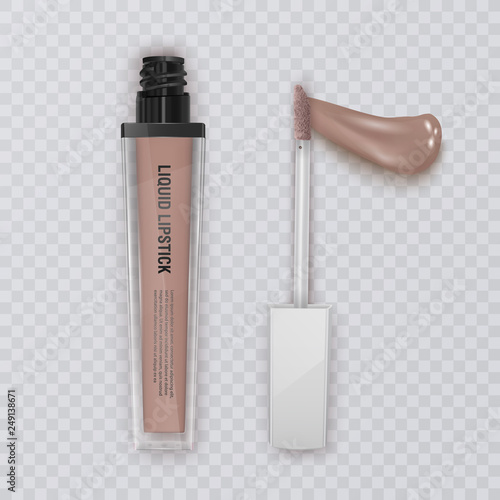 lipstick smear on transparent background, Cosmetics female lipstick cream packaging and liquid smear for makeup, realistic mockup vector illustration.
