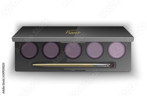 Modern eye shadow palette for smokey eyes. Mockup in 3d illustration, top view of cosmetic product on white background