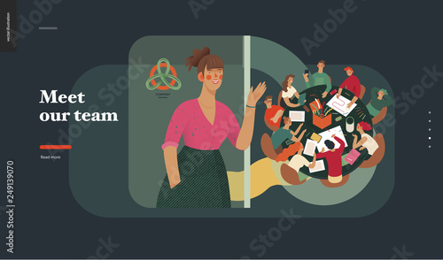 Technology 2 -Meet our team - modern flat vector concept digital illustration team metaphor, company presentation. Business workflow and team management Creative landing web page design template