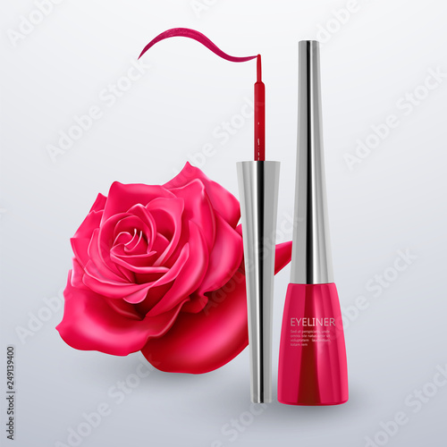 Eyeliner of bright pink color on a rose background, vector illustration