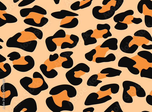 Leopard seamless pattern. Animal texture. Monochrome brown, orange, black spots of a hypard. Animal skin, camouflage color. Vector illustration for backgrounds, clothes, testil, wrapping paper, prints