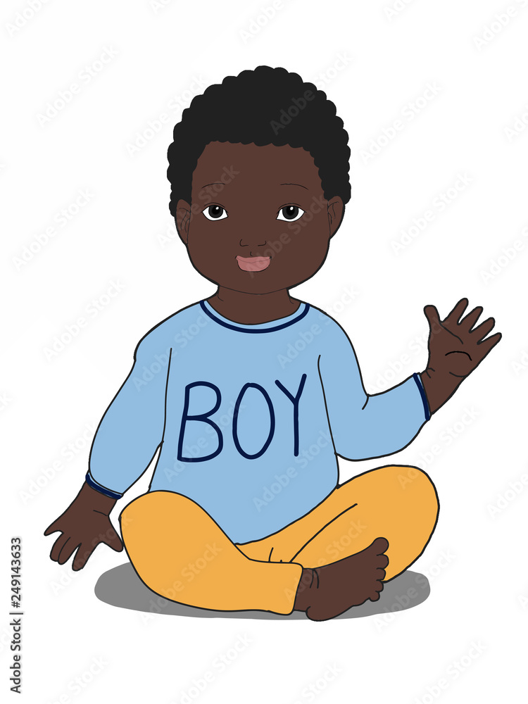cute cartoon black baby boy illustration sitting boy text clothes Stock  Illustration | Adobe Stock
