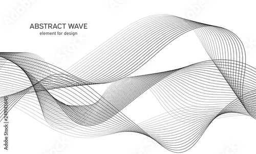 Abstract wave element for design. Digital frequency track equalizer. Stylized line art background. Vector illustration. Wave with lines created using blend tool. Curved wavy line, smooth stripe.